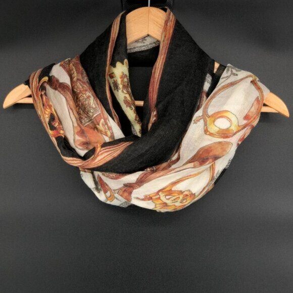 Captiva Cashmere Equestrian Featherweight Scarf Black & Gold Old Money Preppy - Picture 1 of 8